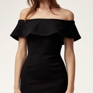 Off Shoulder Black Fitted Midi Dress